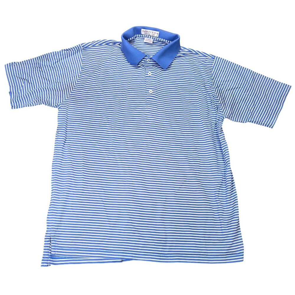 Martin Timeless As The Game Striped Pima Cotton Polo Shirt Men's Size XL Blue
